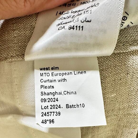 West Elm Pleated European Flax Linen Curtain 1 Panel Natural Flax 48'"x96" - Picture 4 of 5